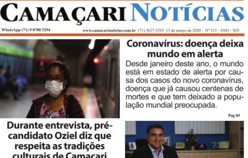 [Edição 215 do jornal impresso Camaçari Notícias fala sobre coronavírus e violência doméstica]