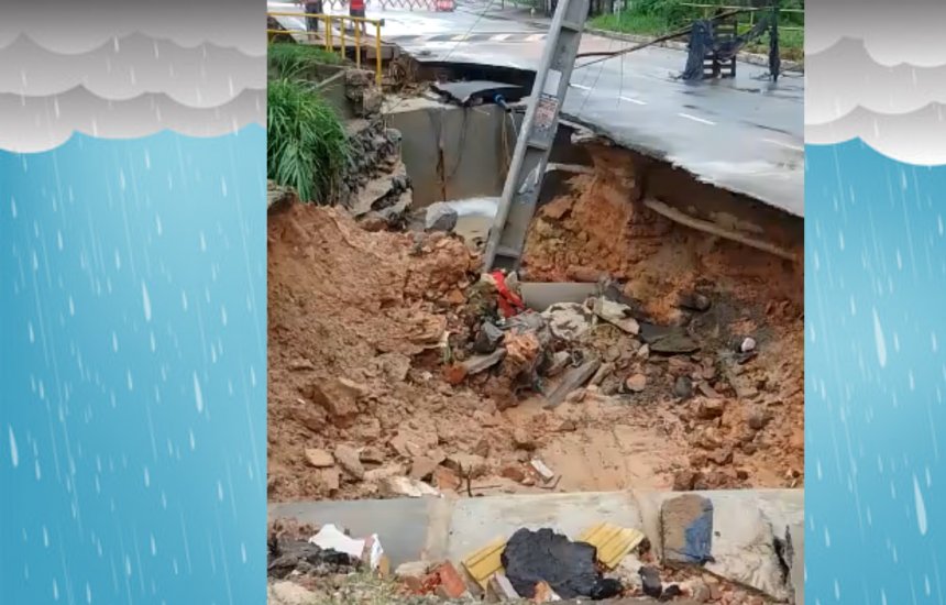 [Ponte que liga Nova Vitória e Novo Horizonte é parcialmente destruída durante o temporal em Camaçari]